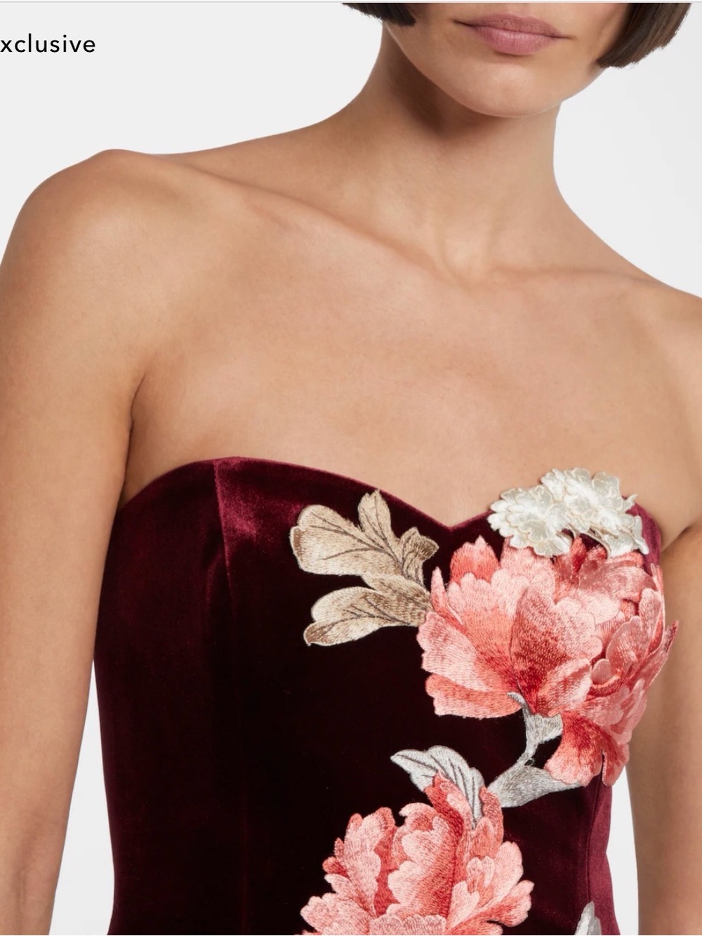 NWT Leo Lin Rosario Strapless Velvet Mini Dress in Burgundy with Floral Appliqué